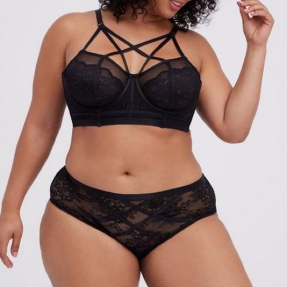 TORRID NWT Strappy Rhinestone Lace Underwire Bralette and Matching Cheeky Panty - Picture 2 of 10